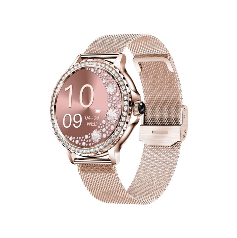 77_34_97_max Smartwatch Damski VELTORI VT320-1 Złota Bransoleta + Różowy Pasek Silikonowy