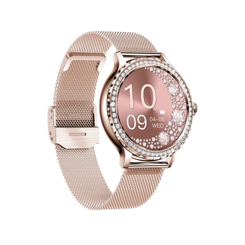 77_34_99_max Smartwatch Damski VELTORI VT320-1 Złota Bransoleta + Różowy Pasek Silikonowy