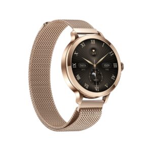 77_35_50_max Smartwatch Damski VELTORI VT340-1 Złota Bransoleta + Różowy Pasek Silikonowy