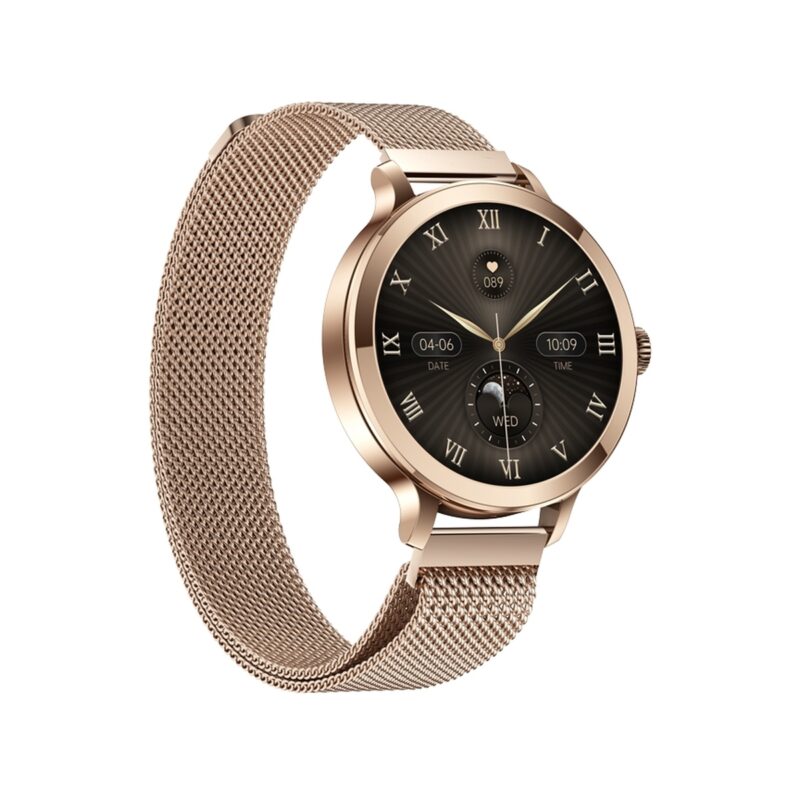 77_35_50_max Smartwatch Damski VELTORI VT340-1 Złota Bransoleta + Różowy Pasek Silikonowy