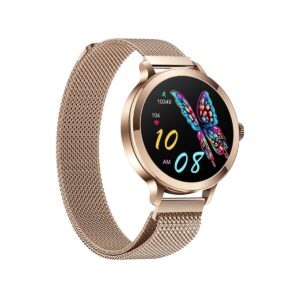 77_35_51_max Smartwatch Damski VELTORI VT340-1 Złota Bransoleta + Różowy Pasek Silikonowy