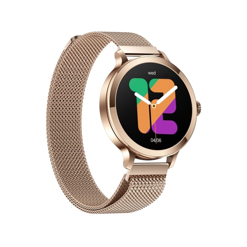 77_35_52_max Smartwatch Damski VELTORI VT340-1 Złota Bransoleta + Różowy Pasek Silikonowy