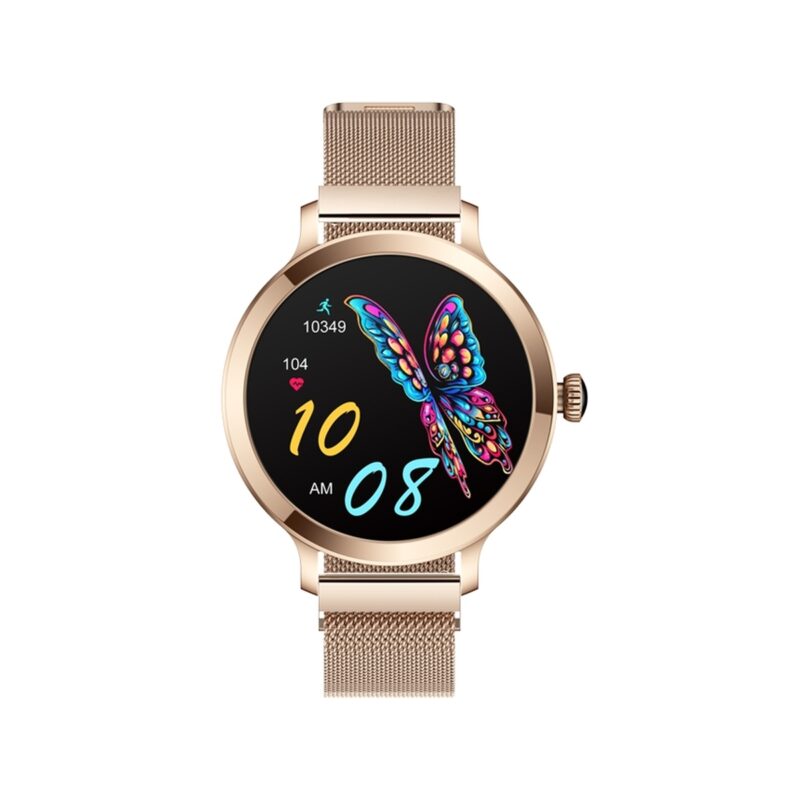 77_35_57_max Smartwatch Damski VELTORI VT340-1 Złota Bransoleta + Różowy Pasek Silikonowy