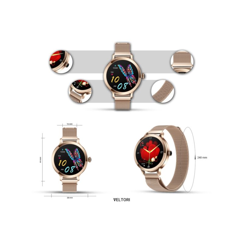 77_35_59_max Smartwatch Damski VELTORI VT340-1 Złota Bransoleta + Różowy Pasek Silikonowy