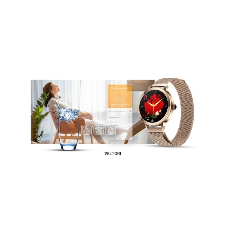 77_35_61_max Smartwatch Damski VELTORI VT340-1 Złota Bransoleta + Różowy Pasek Silikonowy