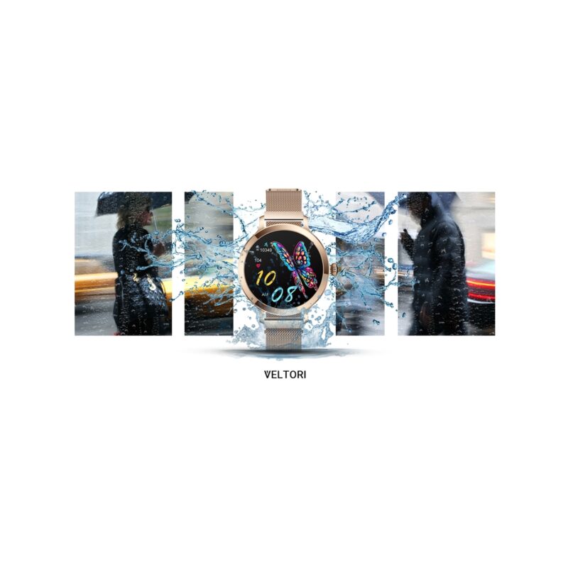 77_35_70_max Smartwatch Damski VELTORI VT340-1 Złota Bransoleta + Różowy Pasek Silikonowy