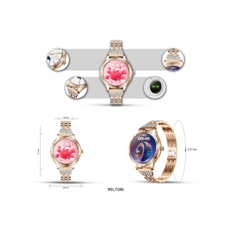 Smartwatch Damski VELTORI VT350-1 Bransoleta Różowe Złoto