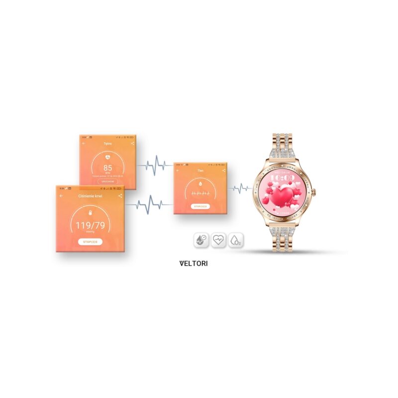 Smartwatch Damski VELTORI VT350-1 Bransoleta Różowe Złoto