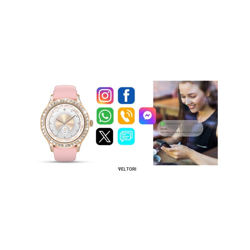 Smartwatch Damski VELTORI VT360-1 Różowy Pasek Silikonowy