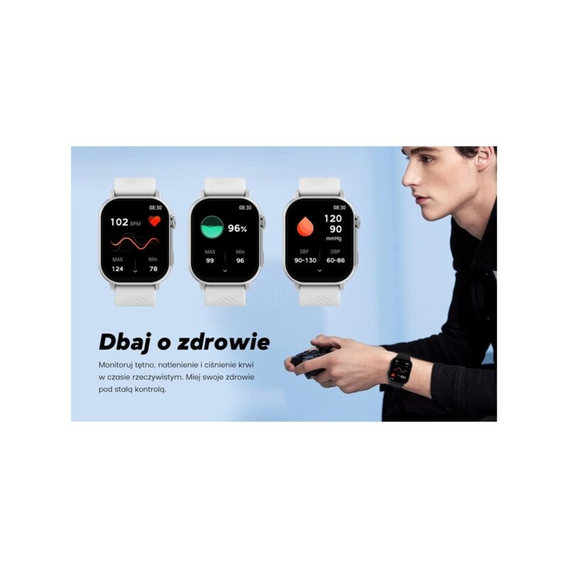 Smartwatch Damski GRAVITY GT15-10 Biały Pasek Silikonowy + Złota Bransoleta