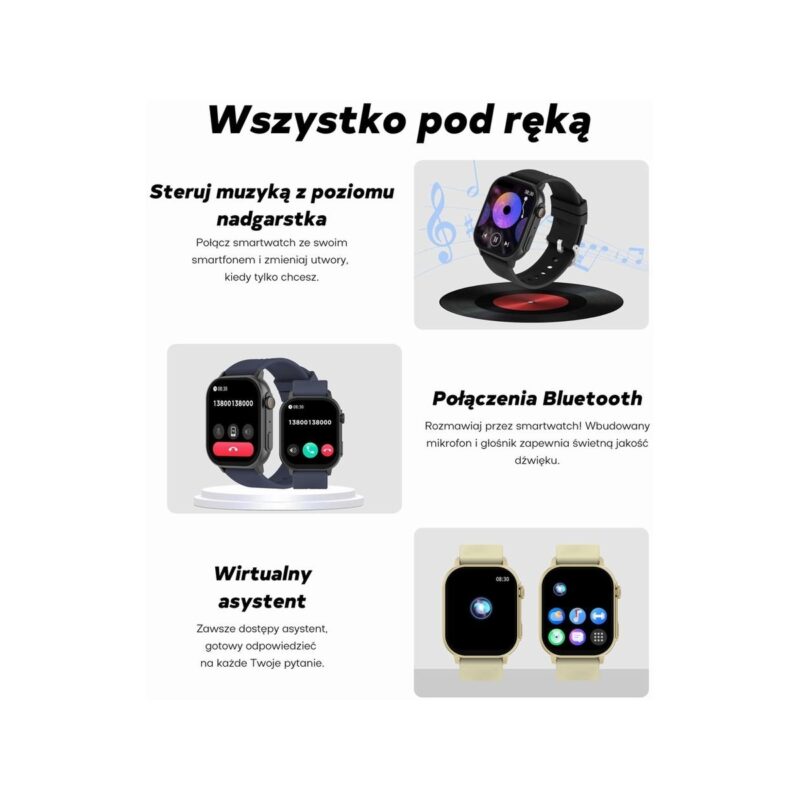 Smartwatch Damski GRAVITY GT15-11 Granatowy Pasek Silikonowy + Złota Bransoleta