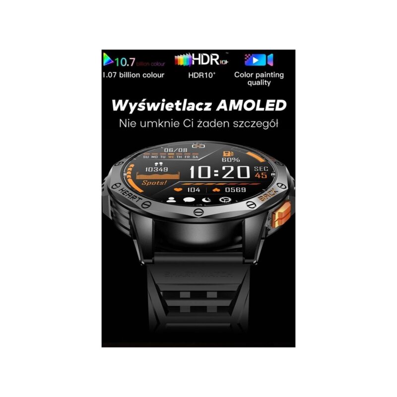 Smartwatch Męski GRAVITY GPS GT24-2 Czarny Pasek Silikonowy + Biały Pasek Silikonowy