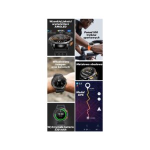 Smartwatch Męski GRAVITY GPS GT24-3 Czarny Pasek Silikonowy + Pomarańczowy Pasek Silikonowy