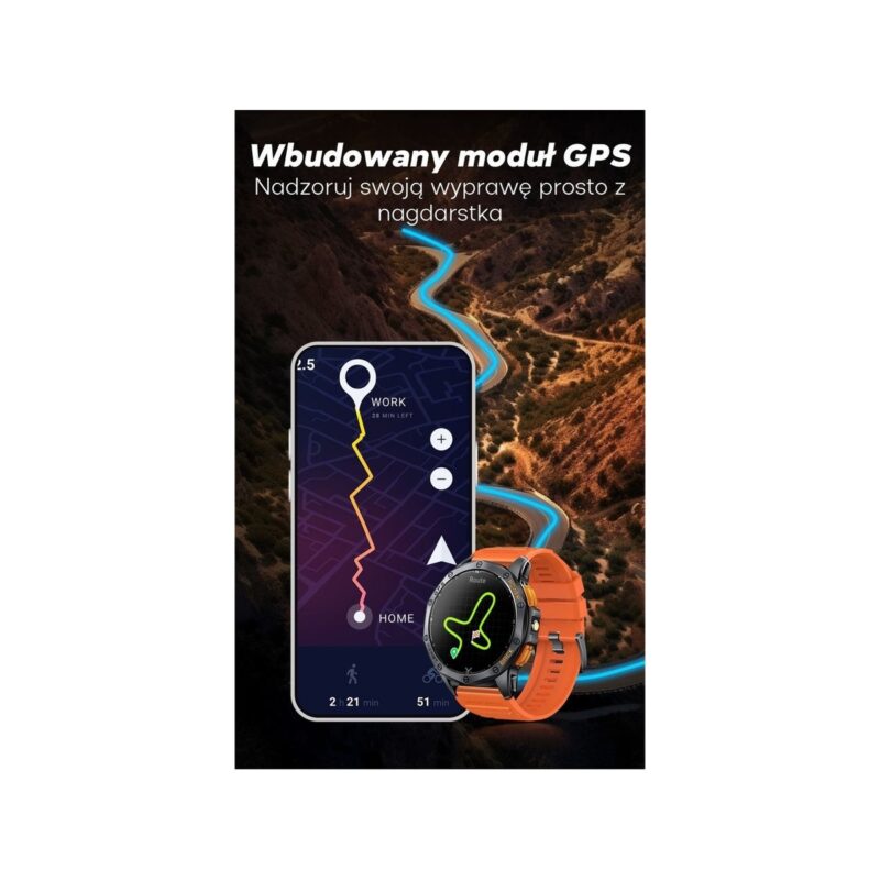 Smartwatch Męski GRAVITY GPS GT24-3 Czarny Pasek Silikonowy + Pomarańczowy Pasek Silikonowy