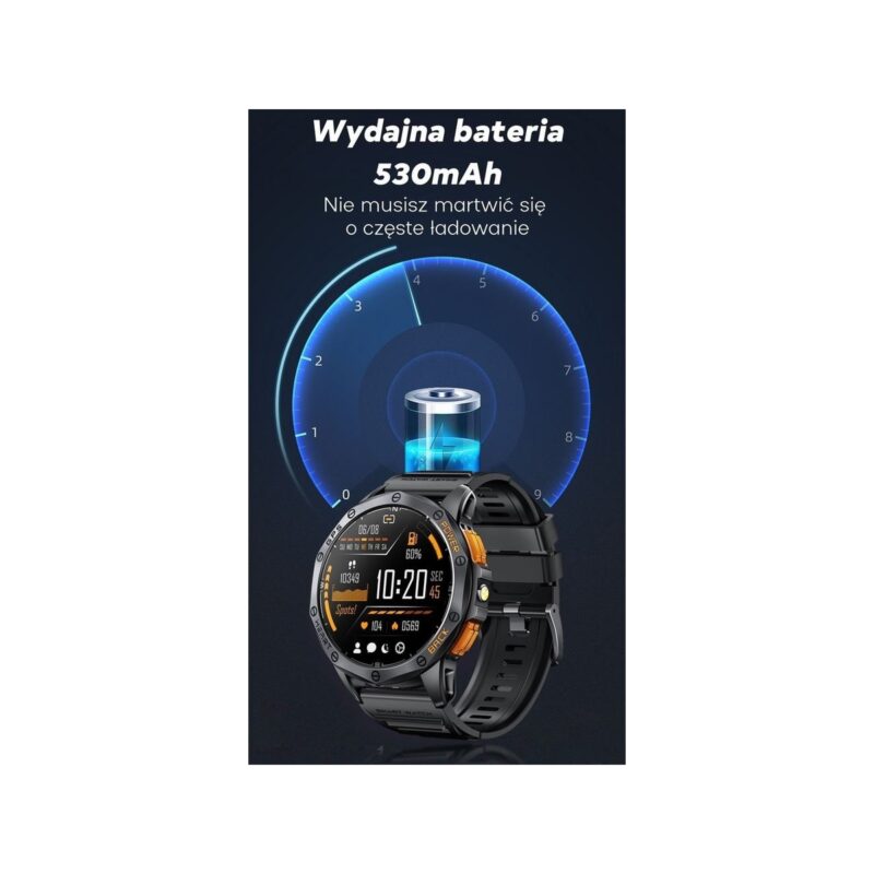 Smartwatch Męski GRAVITY GPS GT24-3 Czarny Pasek Silikonowy + Pomarańczowy Pasek Silikonowy