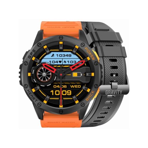 Smartwatch Męski GRAVITY GPS GT24-3 Czarny Pasek Silikonowy + Pomarańczowy Pasek Silikonowy