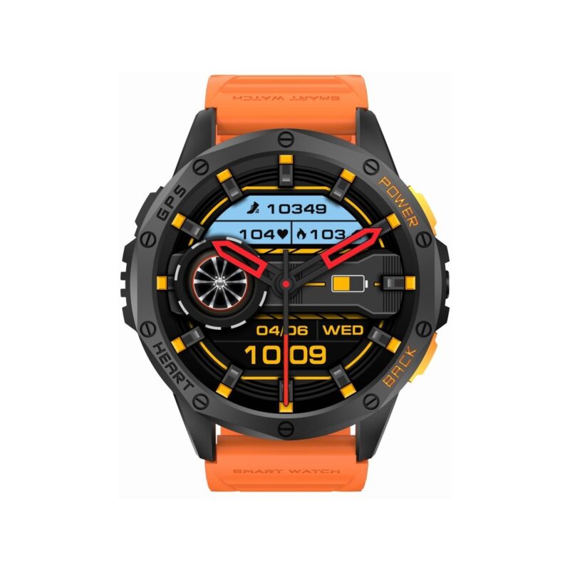 Smartwatch Męski GRAVITY GPS GT24-3 Czarny Pasek Silikonowy + Pomarańczowy Pasek Silikonowy