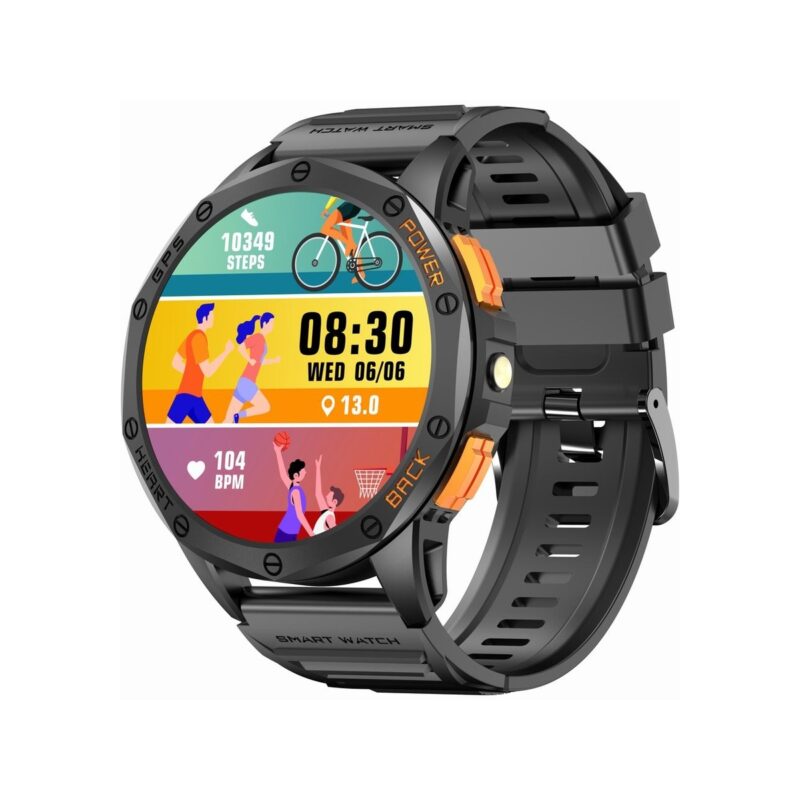 Smartwatch Męski GRAVITY GPS GT24-3 Czarny Pasek Silikonowy + Pomarańczowy Pasek Silikonowy