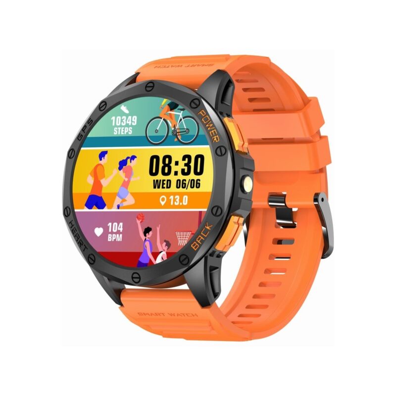 Smartwatch Męski GRAVITY GPS GT24-3 Czarny Pasek Silikonowy + Pomarańczowy Pasek Silikonowy