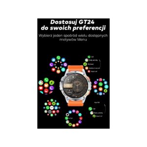 Smartwatch Męski GRAVITY GPS GT24-4 Czarny Pasek Silikonowy + Pomarańczowy Pasek Silikonowy