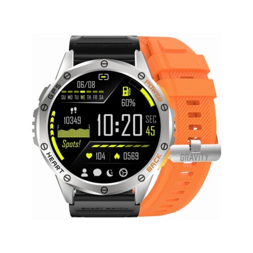 Smartwatch Męski GRAVITY GPS GT24-4 Czarny Pasek Silikonowy + Pomarańczowy Pasek Silikonowy