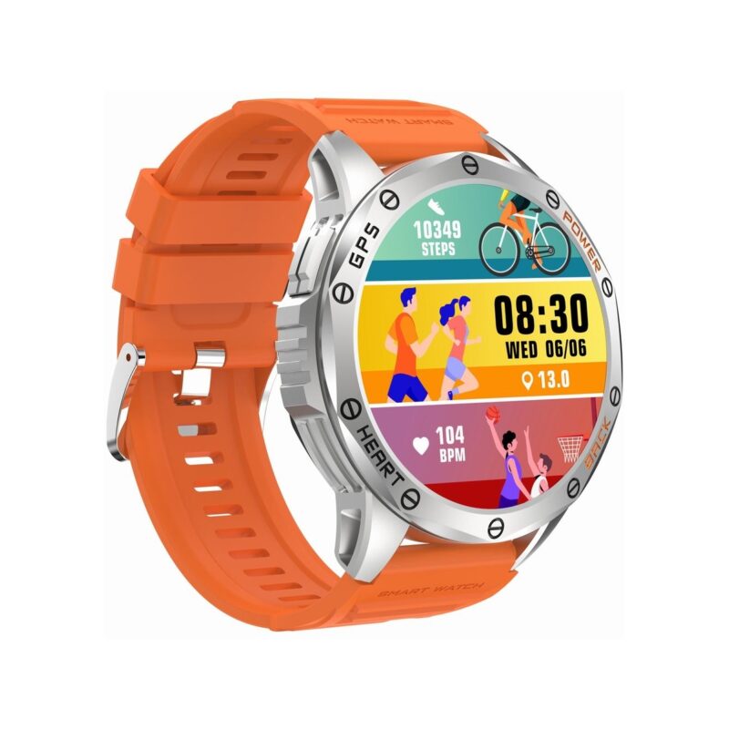 Smartwatch Męski GRAVITY GPS GT24-4 Czarny Pasek Silikonowy + Pomarańczowy Pasek Silikonowy