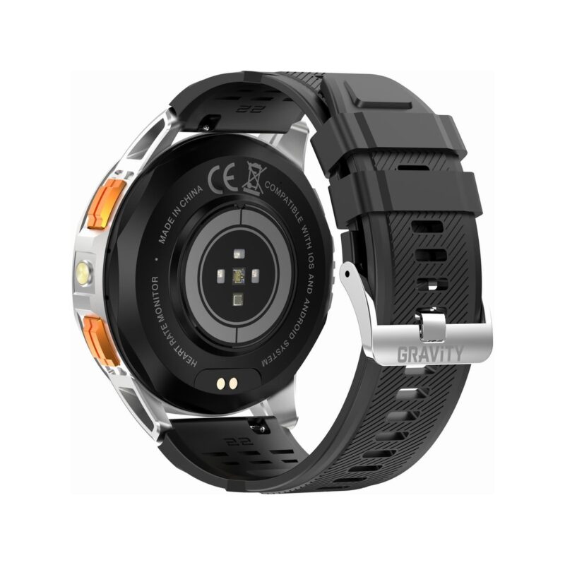 Smartwatch Męski GRAVITY GPS GT24-4 Czarny Pasek Silikonowy + Pomarańczowy Pasek Silikonowy
