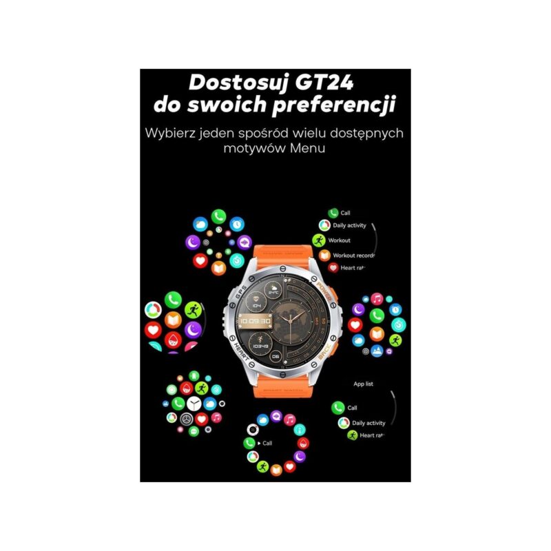 Smartwatch Męski GRAVITY GPS GT24-5 Czarny Pasek Silikonowy + Zielony Pasek Silikonowy