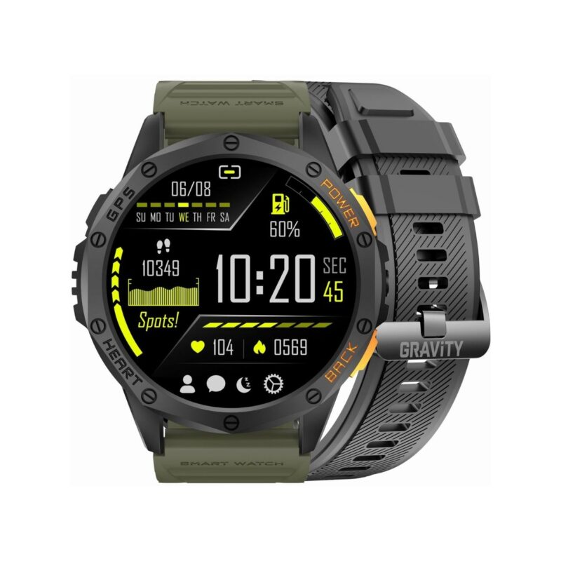 Smartwatch Męski GRAVITY GPS GT24-5 Czarny Pasek Silikonowy + Zielony Pasek Silikonowy