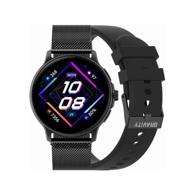 Smartwatch Damski GRAVITY GT12-1 Czarny Pasek Silikonowy + Czarna Bransoleta
