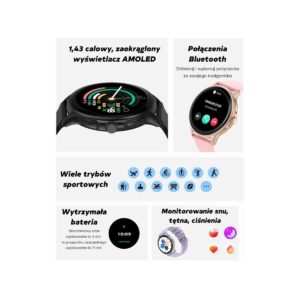 84_80_12_max Smartwatch Damski GRAVITY GT12-4 Czarny Pasek Silikonowy + Bransoleta Różowe Złoto