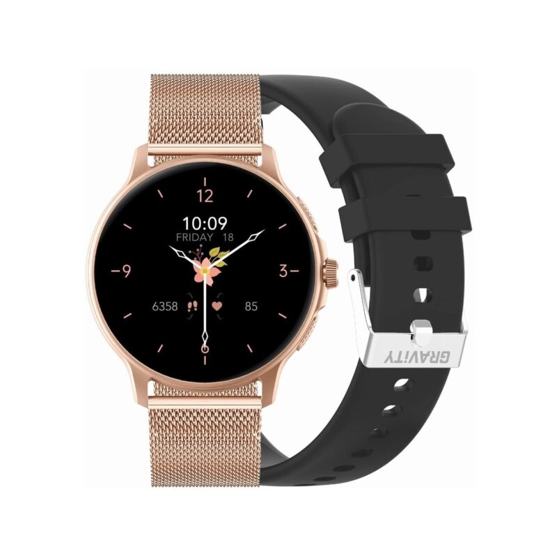 84_80_25_max Smartwatch Damski GRAVITY GT12-4 Czarny Pasek Silikonowy + Bransoleta Różowe Złoto