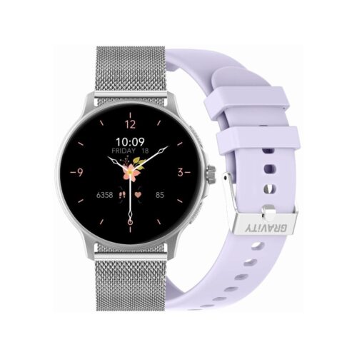 Smartwatch Damski GRAVITY GT12-6 Fioletowy Pasek Silikonowy + Srebrna Bransoleta