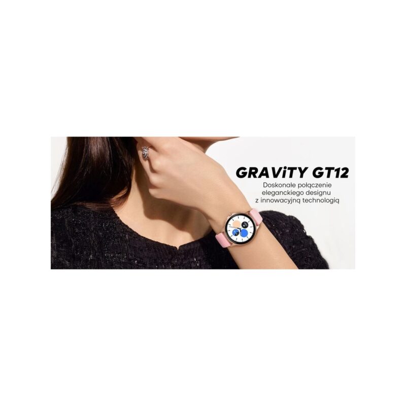 Smartwatch Damski GRAVITY GT12-7 Czarny Pasek Silikonowy + Srebrna Bransoleta