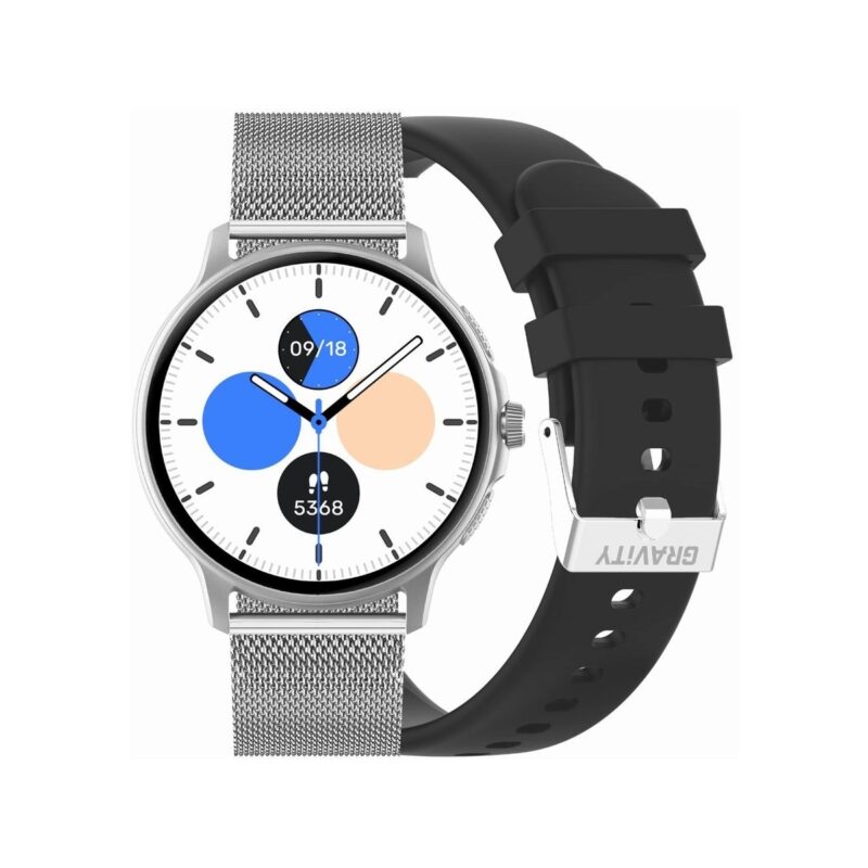 Smartwatch Damski GRAVITY GT12-7 Czarny Pasek Silikonowy + Srebrna Bransoleta