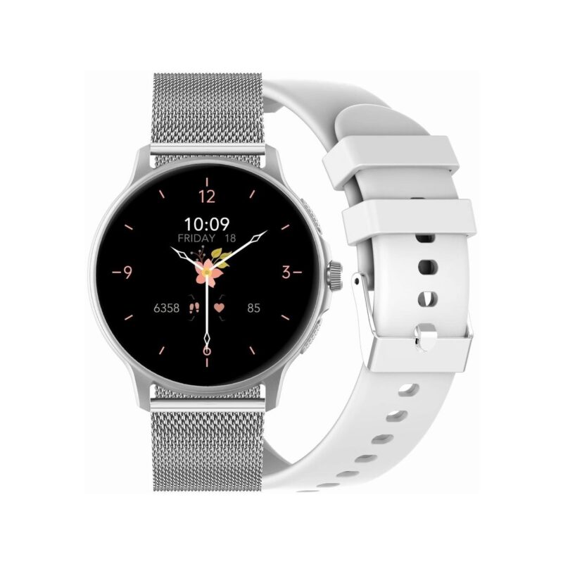 Smartwatch Damski GRAVITY GT12-8 Biały Pasek Silikonowy + Srebrna Bransoleta