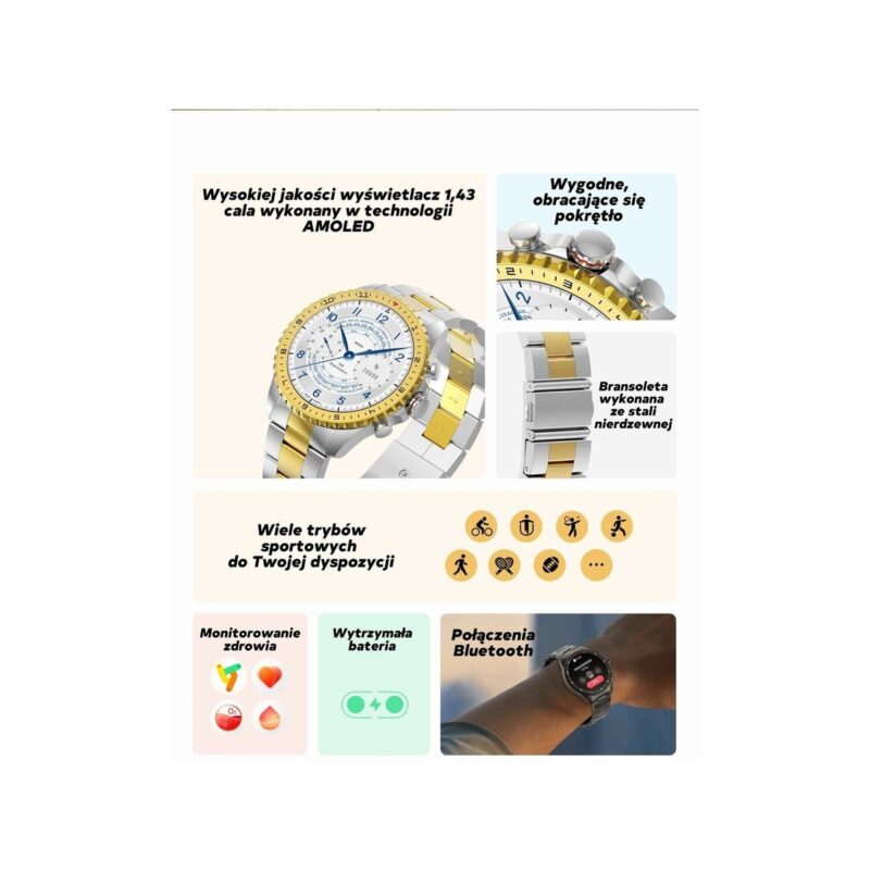 Smartwatch Męski GRAVITY GT16-1 Gold / Złota Bransoleta