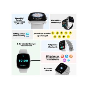 Smartwatch Damski GRAVITY GT18-5 Czarny Pasek Silikonowy + Szary Pasek