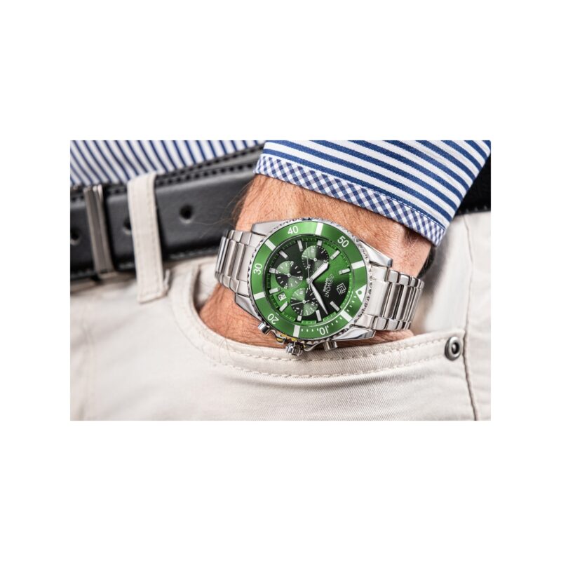 Zegarek Męski Giewont Chronograph Sapphire Srebrno Zielony GW3970-B8