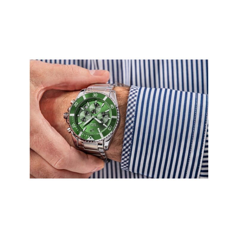 Zegarek Męski Giewont Chronograph Sapphire Srebrno Zielony GW3970-B8