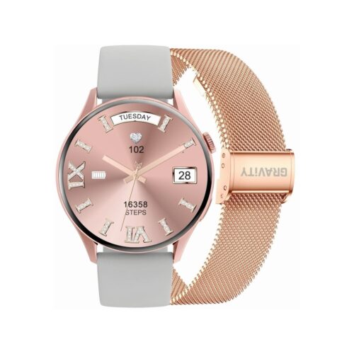 Smartwatch Gravity Różowe Złoto Pasek + Bransoleta GT11-8